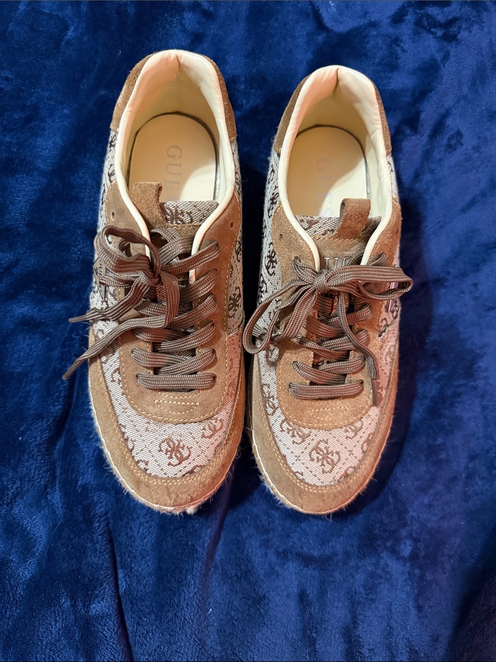 Guess Brown & Beige Logo-Print Women's Sneakers